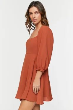 Peasant-Sleeve Babydoll Mini Dress