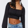 Peasant-Sleeve Crop Top