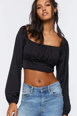 Peasant-Sleeve Crop Top