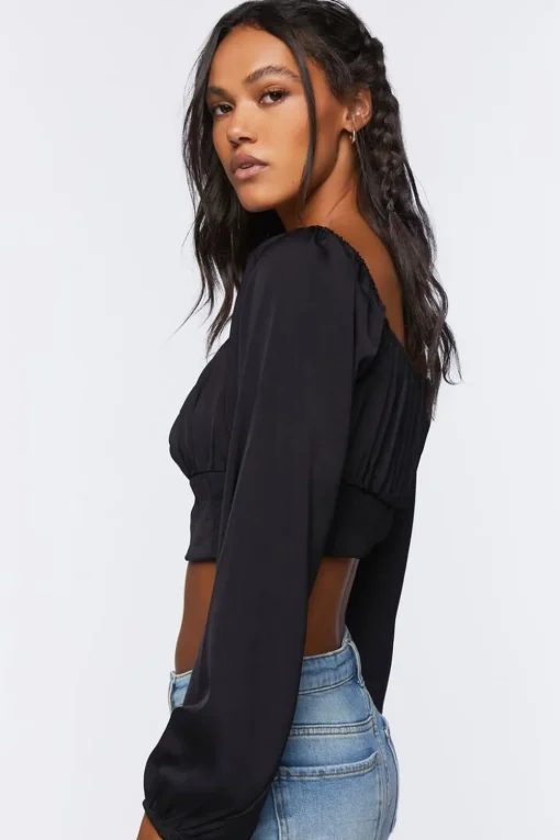 Peasant-Sleeve Crop Top