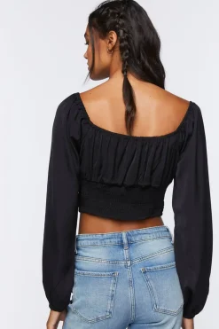 Peasant-Sleeve Crop Top