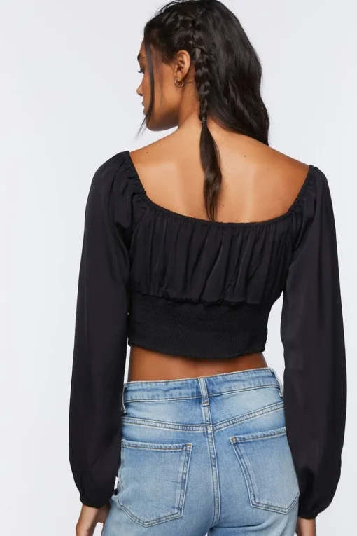 Peasant-Sleeve Crop Top