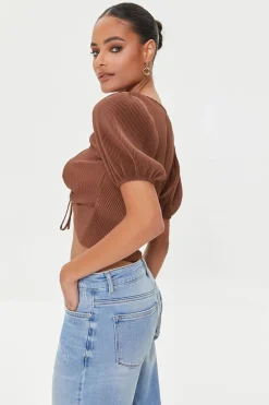Peasant-Sleeve Crop Top