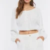 Peasant-Sleeve Ruched Crop Top