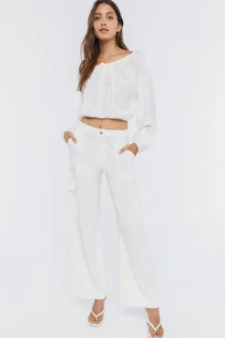 Peasant-Sleeve Ruched Crop Top