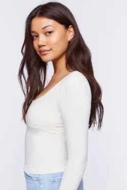 Picot-Trim Long-Sleeve Top