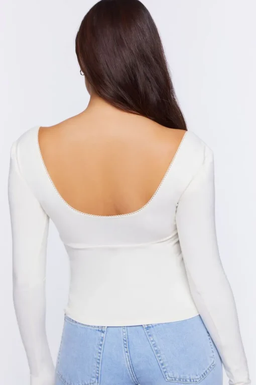 Picot-Trim Long-Sleeve Top