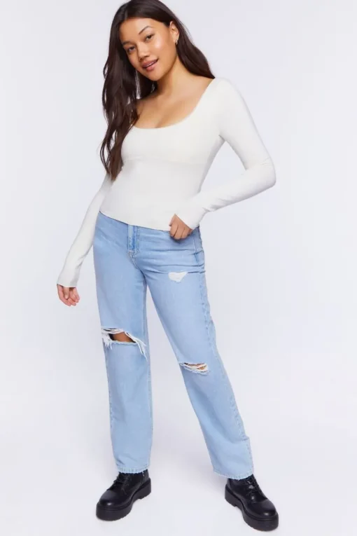 Picot-Trim Long-Sleeve Top
