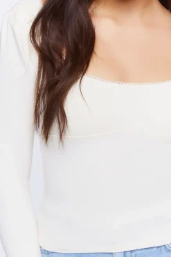 Picot-Trim Long-Sleeve Top