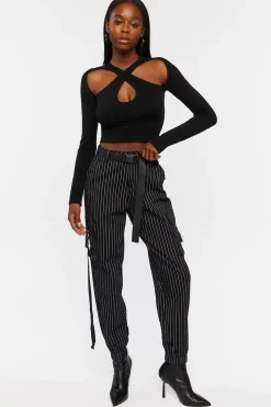 Pinstripe Belted Cargo Pants