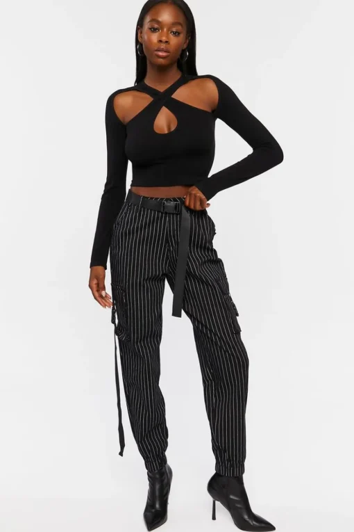 Pinstripe Belted Cargo Pants