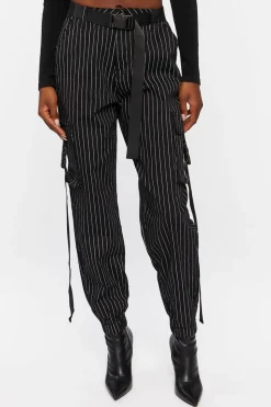 Pinstripe Belted Cargo Pants