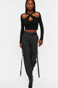 Pinstripe Belted Cargo Pants