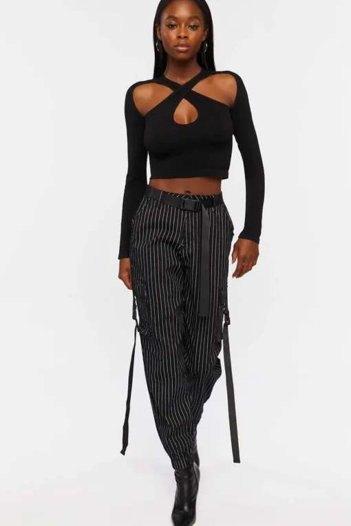 Pinstripe Belted Cargo Pants