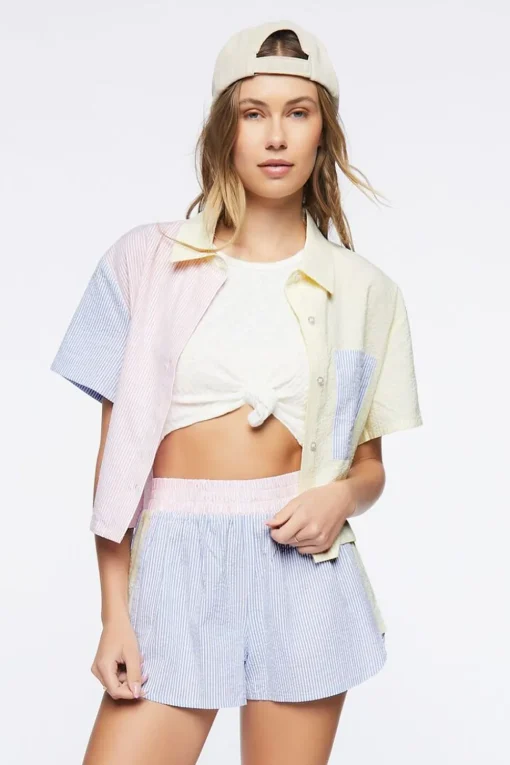 Pinstriped Colorblock Shorts