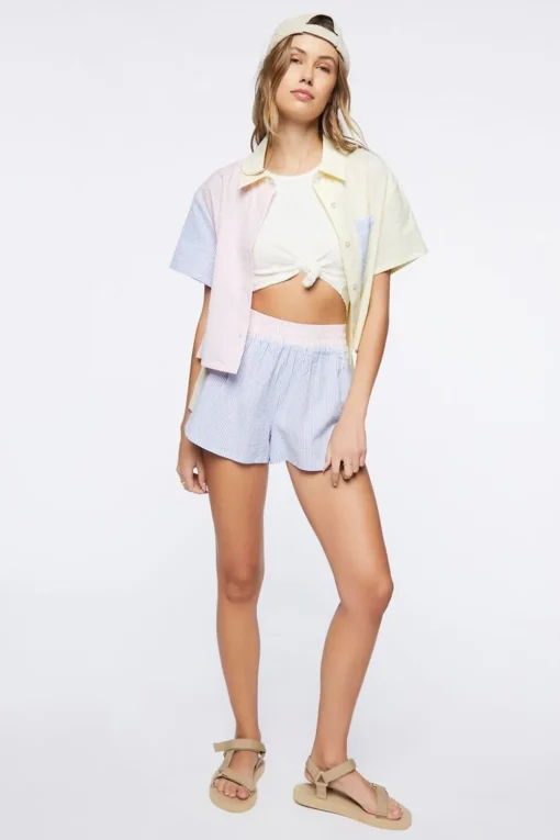 Pinstriped Colorblock Shorts