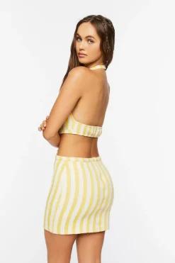 Pinstriped Halter Cutout Mini Dress