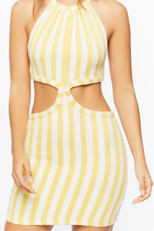 Pinstriped Halter Cutout Mini Dress