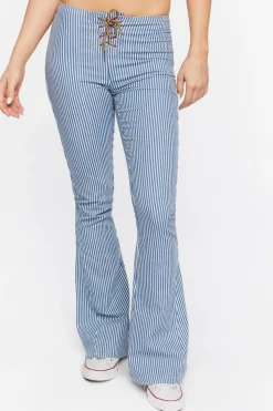 Pinstriped Low-Rise Flare Jeans
