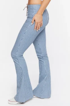 Pinstriped Low-Rise Flare Jeans