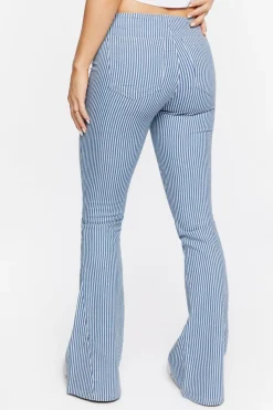 Pinstriped Low-Rise Flare Jeans