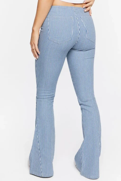 Pinstriped Low-Rise Flare Jeans
