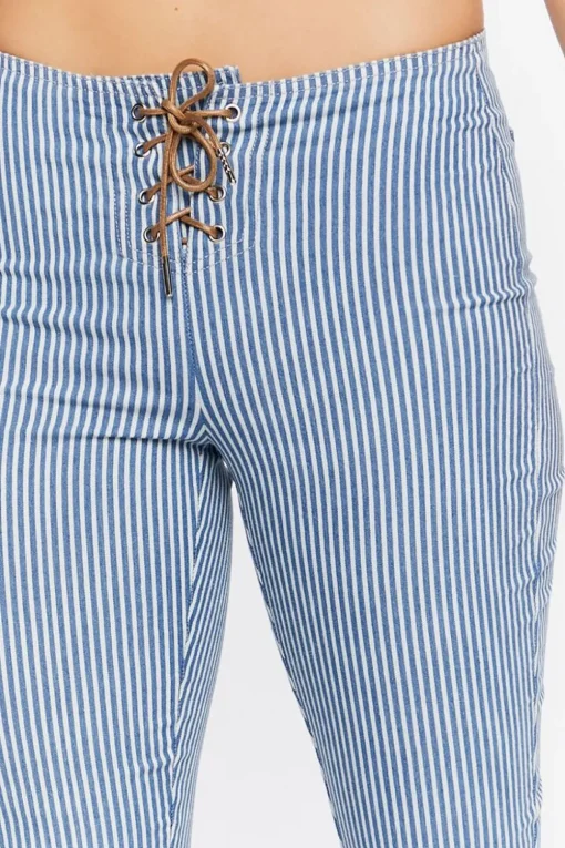 Pinstriped Low-Rise Flare Jeans
