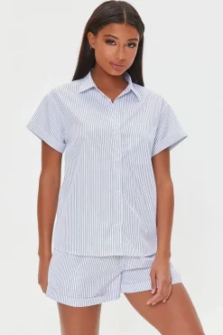 Pinstriped Pajama Shirt & Shorts Set