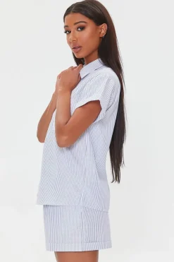 Pinstriped Pajama Shirt & Shorts Set