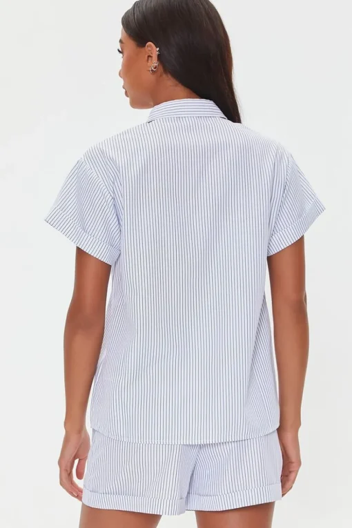 Pinstriped Pajama Shirt & Shorts Set