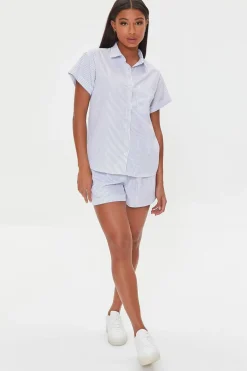 Pinstriped Pajama Shirt & Shorts Set