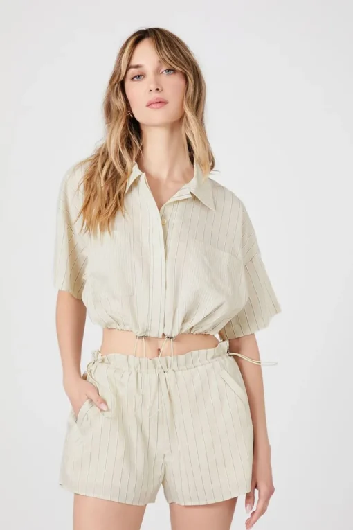 Pinstriped Paperbag Shorts