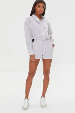 Pinstriped Poplin Drawstring Shorts