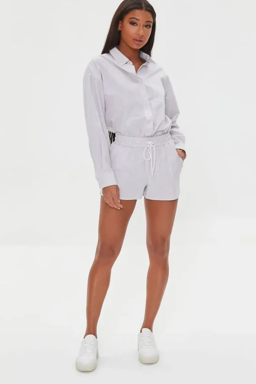 Pinstriped Poplin Drawstring Shorts