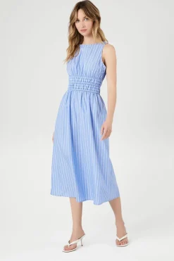 Pinstriped Poplin Midi Dress