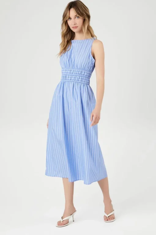 Pinstriped Poplin Midi Dress