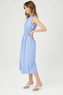 Pinstriped Poplin Midi Dress