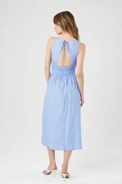 Pinstriped Poplin Midi Dress