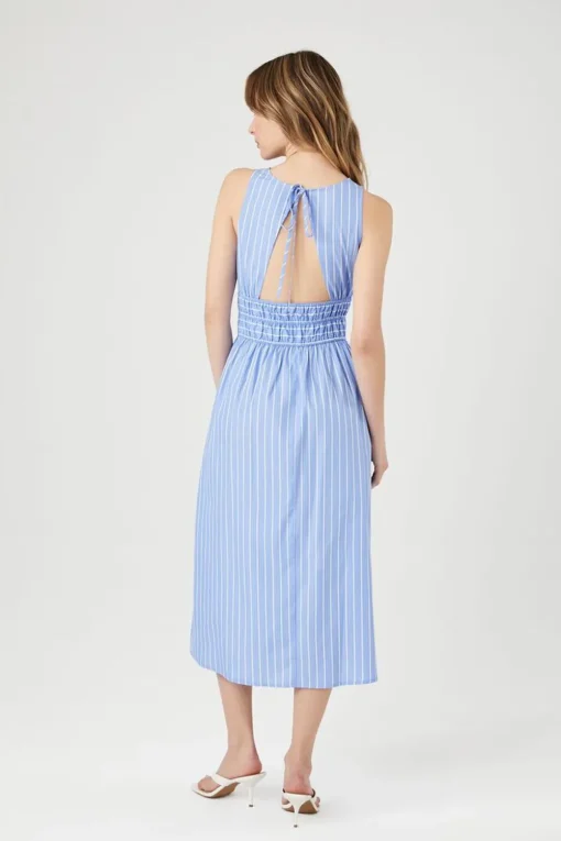 Pinstriped Poplin Midi Dress