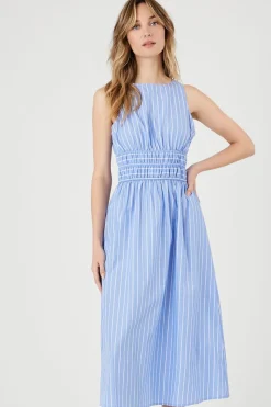 Pinstriped Poplin Midi Dress