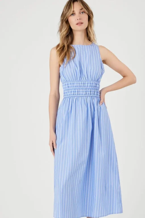Pinstriped Poplin Midi Dress