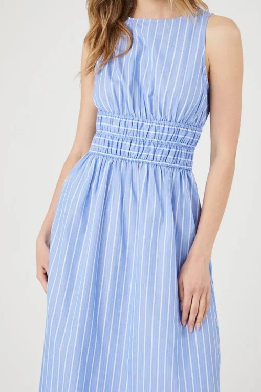 Pinstriped Poplin Midi Dress