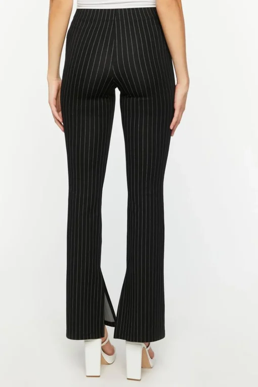 Pinstriped Split-Hem Straight-Leg Pants