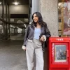 Pinstriped Wide-Leg Pants