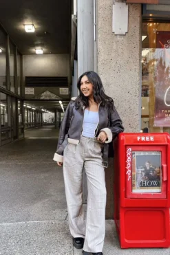 Pinstriped Wide-Leg Pants
