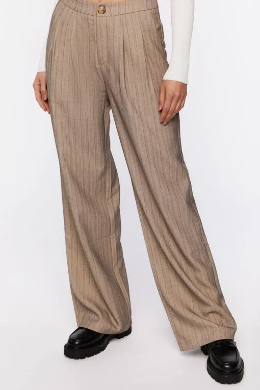 Pinstriped Wide-Leg Pants