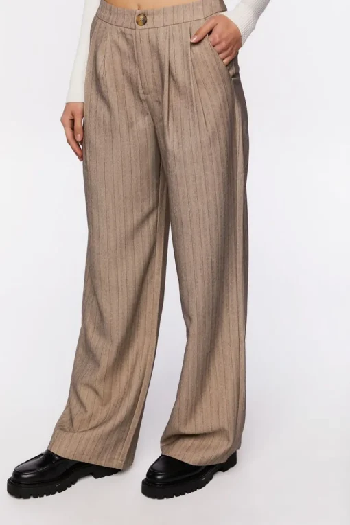 Pinstriped Wide-Leg Pants