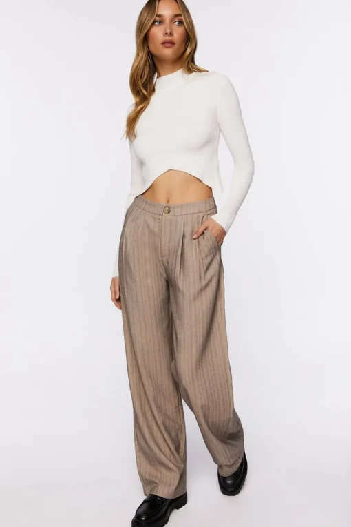 Pinstriped Wide-Leg Pants