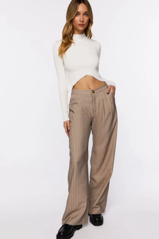 Pinstriped Wide-Leg Pants