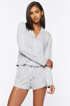 Piped-Trim Shirt & Shorts Pajama Set